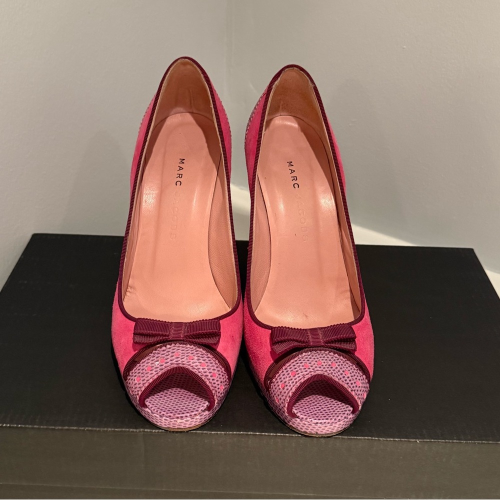 Marc Jacobs Pink Peep-Toe Satin Heels